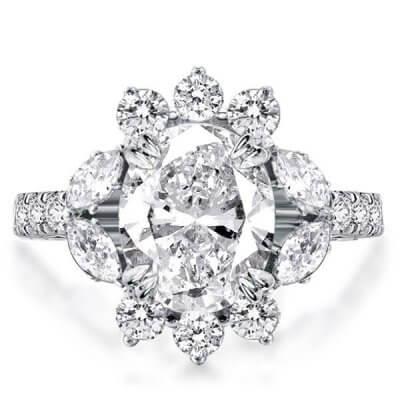 Flower Double Prong Oval Cut Engagement Ring