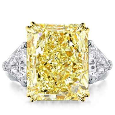 Double Prong Three Stone Yellow Radiant Cut Engagement Ring