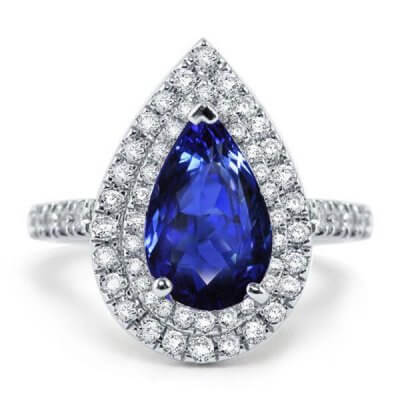 Italo Double Halo Pear Created Sapphire Engagement Ring