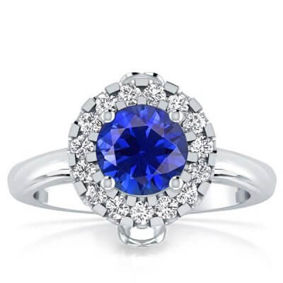 Halo Skull Design Created Round Sapphire Engagement Ring