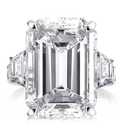 Three Stone Emerald & Trillion Cut Engagement Ring