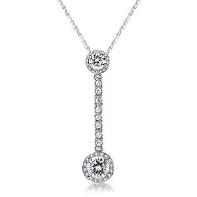 Fashion Halo Round Cut Two Pendants Necklace For Women