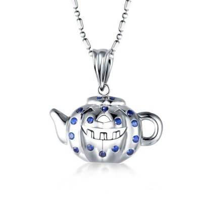 Pumpkin & Teapot Design Round Cut Blue Pendant Necklace