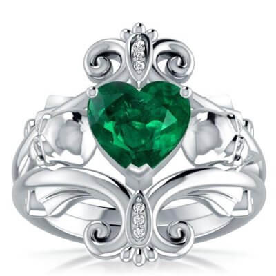 Skull Design Emerald Green Heart Cut Engagement Ring