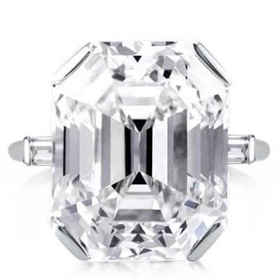 Three Stone Emerald Cut Four Prong Engagement Ring 