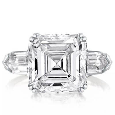 Double Prong Three Stone Asscher Engagement Ring