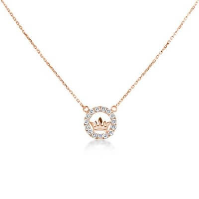 Simple Crown Design Round Cut Rose Gold Pendant Necklace