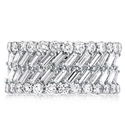 Multi Row Baguette & Round Wedding Band