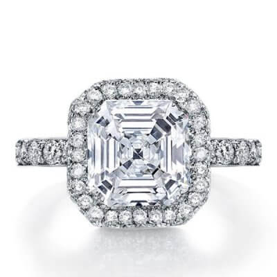 Italo Halo Asscher Created White Sapphire Engagement Ring