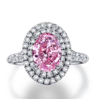 Italo Double Halo Oval Created Pink Sapphire Engagement Ring