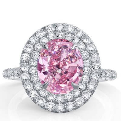 Italo Double Halo oval Created Pink Sapphire Engagement Ring