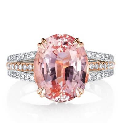 Two Tone Double Prong Pink Oval Cut Engagement Ring