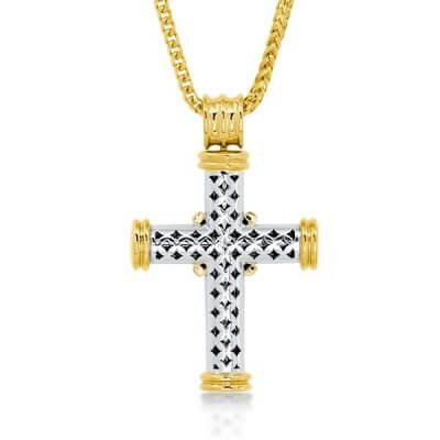 Golden Design Round Cut Cross Necklace For Women