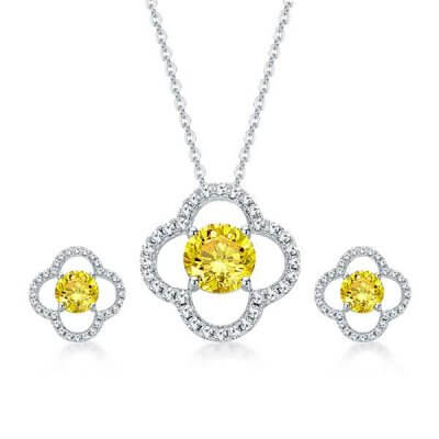 Flower Design Yellow Round Cut Necklace And Earring Set