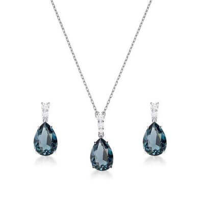 Water Design Pear Cut Created Aquamarine Necklace And Earring Set