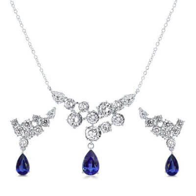 Fashion Created Pear & Round Cut Blue Necklace And Earring Set