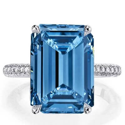 Classic Emerald Cut Created Aquamarine Engagement Ring
