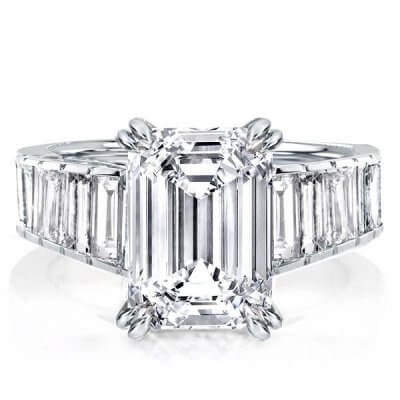 Double Prong Emerald Cut White Sapphire Engagement Ring