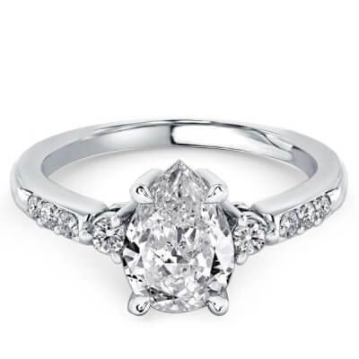 Classic Three Stone Simplicity Duo Side Pear Cut Engagement Ring
