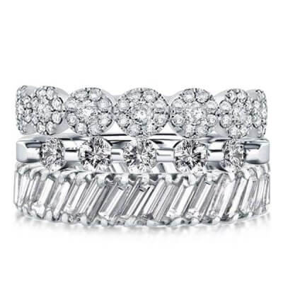 Triple Row Round & Baguette Stackable Band Set