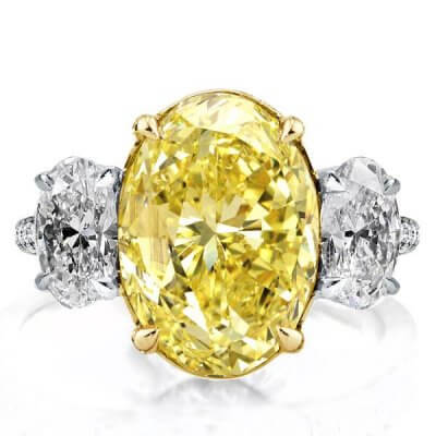 Two Tone Three Stone Yellow Oval Engagement Ring