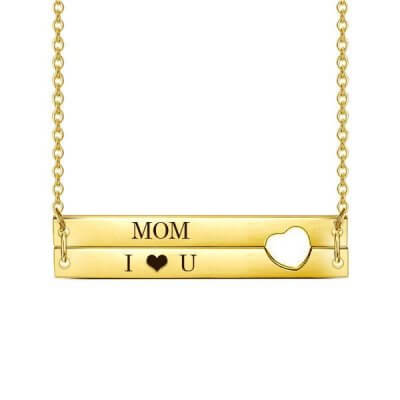 Engravable Double Bar Necklace with Heart Cutout In Golden