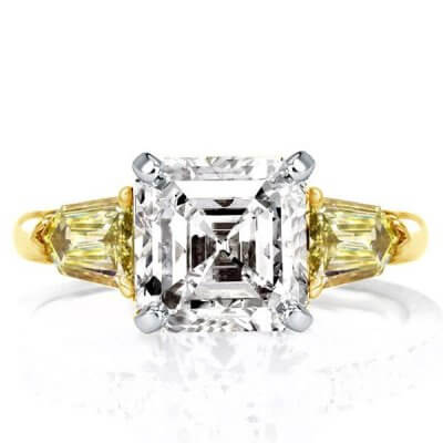 Two Tone Three Stone Asscher Cut Engagement Ring