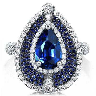 Multi Halo Blue Pear Cut Engagement Ring