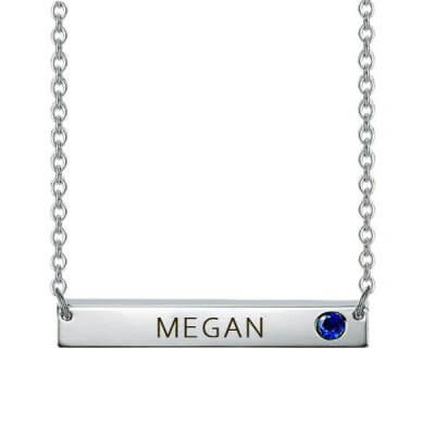 Engravable Bar Necklace with Birthstone In Sliver