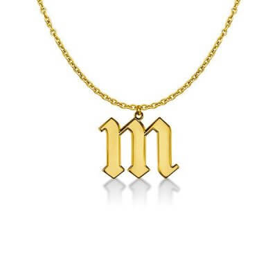 14k Gold Plated Old English Personalized Initial Necklace