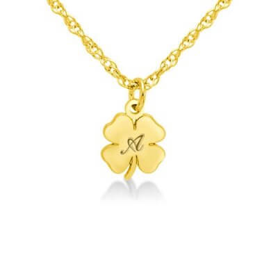 14k Gold Plated Engraved Custom Clover Initial Necklace With Pendant