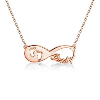 Rose Gold Footprint Infinity Name Necklace