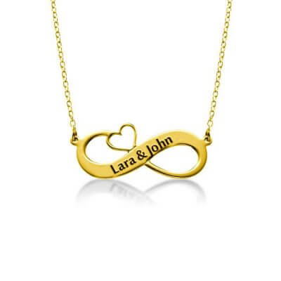 14K Gold Plated Engraved Infinity Necklace with Cut Out Heart