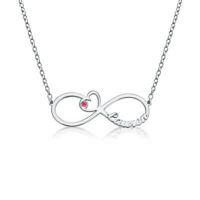 Silver Personalized Heart Birthstone Infinity Name Necklace