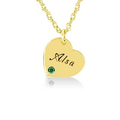14K Gold Plated Engraved Heart Pendant Necklace With Birthstone