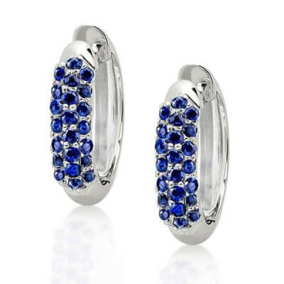 Round Cut Hoop Blue Sapphire Earrings