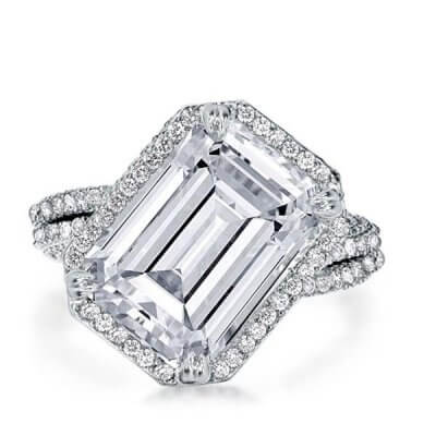 Halo Double Prong Harmony Split Emerald Cut Engagement Ring