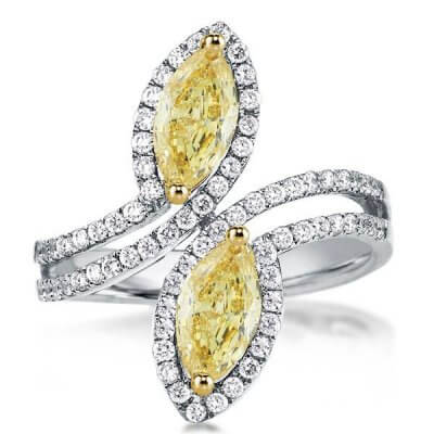 Halo Split Shank Leaf Yellow Marquise Cut Engagement Ring