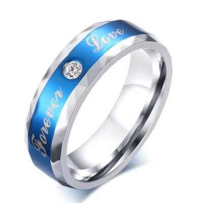 Solitaire Stainless Steel Men's Blue Wedding Band