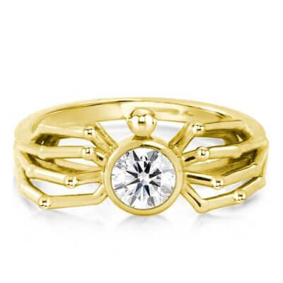 Golden Spider Bezel Round Cut  Engagement Ring