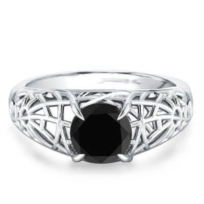 Spider Web Design Round Cut Black Engagement Ring