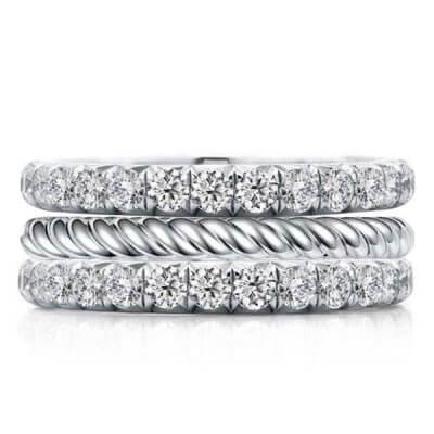 Classic Triple Row Eternity Round Cut Stackable Band Set 