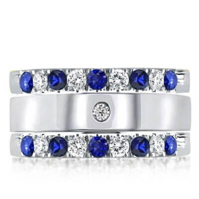  Triple Row Blue & White Round Cut Stackable Band Set 