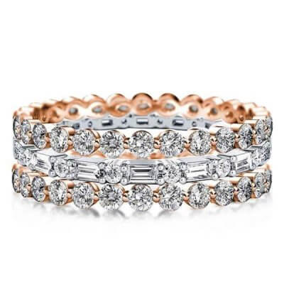 Eternity Triple Row Two Tone Rose Gold Stackable Band Set 