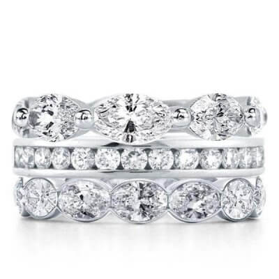 Triple Row Marquise & Round & Oval Stackable Band Set 