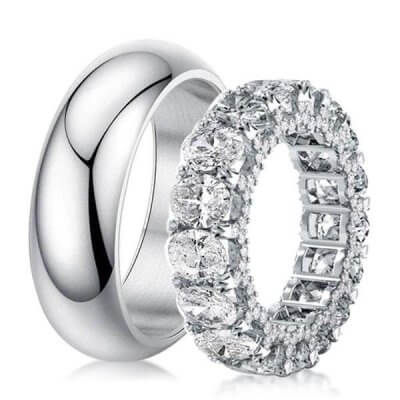 Classic Eternity Double Prong Oval Cut Couple Rings