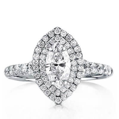 Classic Double Halo Marquise & Round Engagement Ring
