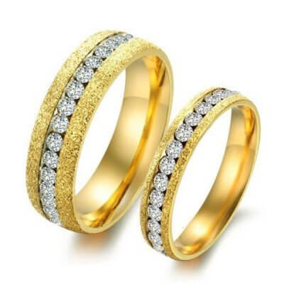 Dull Polish Yellow Gold Titanium Steel Couple Rings