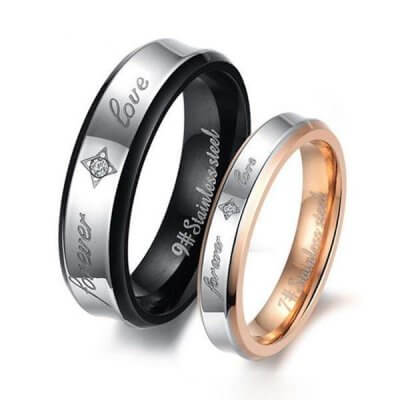 Two Tone Forever Love Titanium Steel Couple Rings