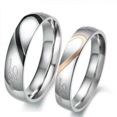 Italo Two Tone Heart Titanium Steel Couple Rings